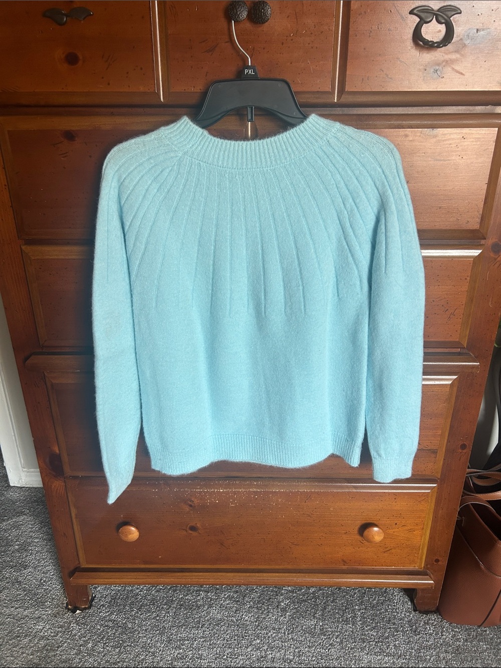 Light Blue Womens Ribbed Crewneck Sweater - Picture 3 of 3